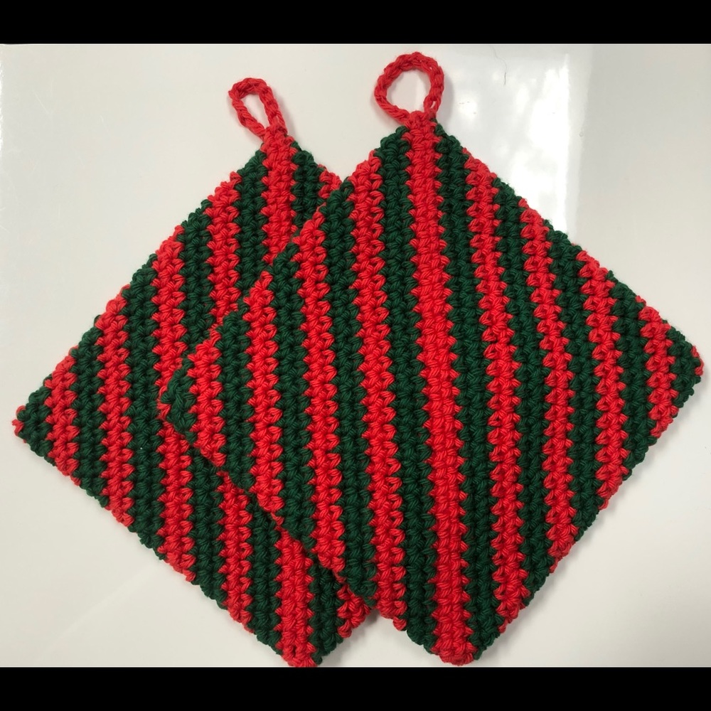 Christmas potholders set of 2 cotton red & green